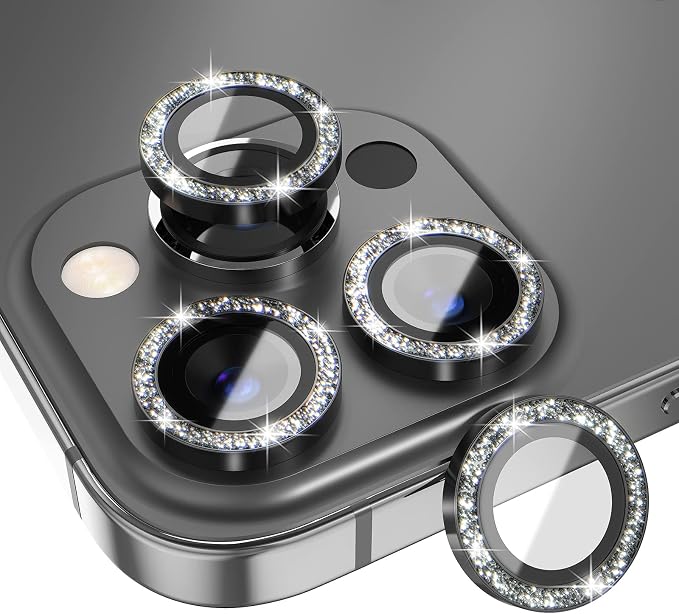 Choiche for iPhone 13 Pro/iPhone 13 Pro Max Camera Lens Protector | Ultra HD, Bling 9H Tempered Glass Camera Cover Screen Protector Metal Ring Decoration Accessories (Glitter-Graphite) by Choiche