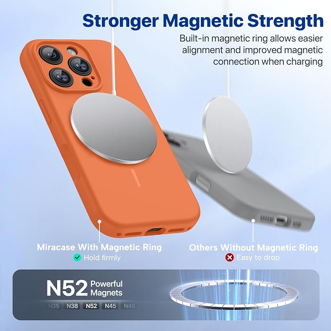 miracase Magnetic for iPhone 16 Pro Case, [Soft Anti-Scratch Microfiber Lining], Compatible with MagSafe, Liquid Silicone Case Shockproof Drop Protection Phone Case for 16 Pro,Orange | Compatible with MagSafe, Soft Microfiber Lining, Liquid Silicone Ca... - Image 5