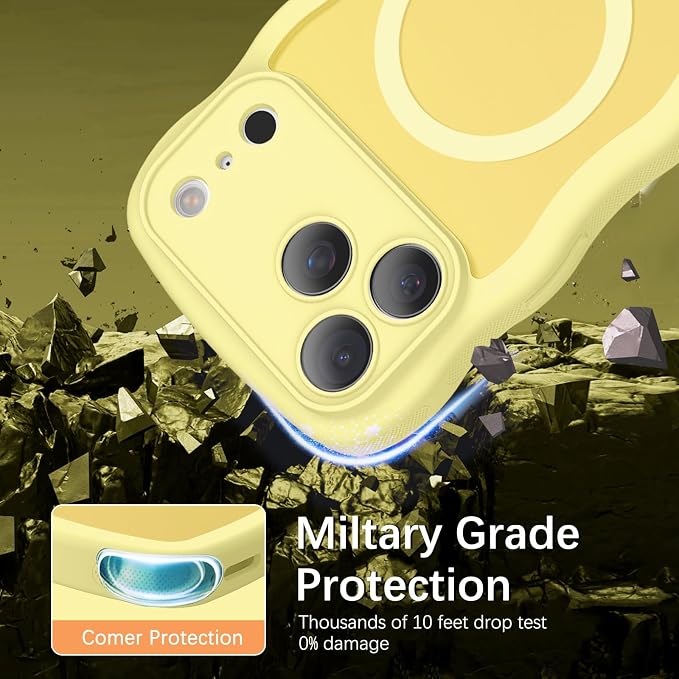 BENTOBEN Magnetic for iPhone 17 Pro Max Case, Cute Wavy [Full Camera Protection][Compatible with MagSafe] Matte Anti-Slip Bumper Women Men Boys Protective Cover for 17 ProMax 6.9", Yellow - Image 8