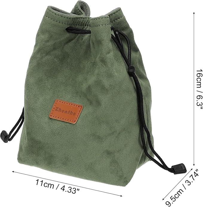 PATIKIL 6.3 x 4.3 Inch Camera Lens Pouch, S Size Drawstring Lens Case Flannel Camera Lens Handbag Camera Bag with Adjustable Shoulder Strap for DSLR Camera Lens, Green - Image 2