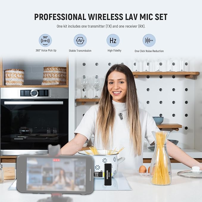 NEEWER Lavalier Wireless Microphone System, 1x USB C Receiver with OTG Adapter & 1x Noise Cancelling Omnidirectional Condenser Transmitter Compatible with iPhone 16 Pro Max S24 Ultra, KM23 - Image 2