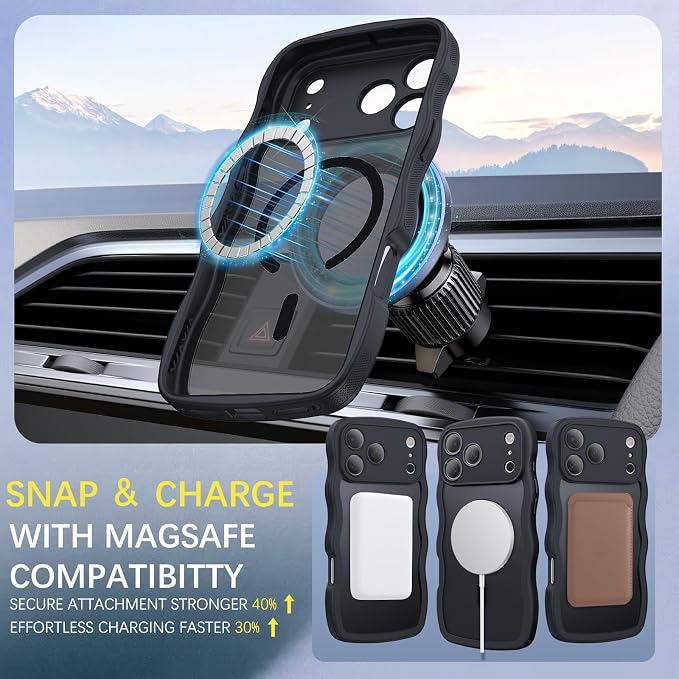 BENTOBEN Magnetic for iPhone 17 Pro Case, Cute Wavy Full Camera Protection [Compatible with MagSafe] Matte Anti-Slip Bumper Women Girls Boys Protective Cover for 17 Pro 6.3", Black - Image 2