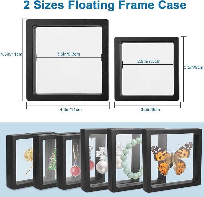 Linkstyle 10PCS 3D Floating Frame Display Stand, Transparent PE Floating Display Case, Challenge Coins Specimen Medallions Jewelry Storage Box Suspension Frame - Image 2