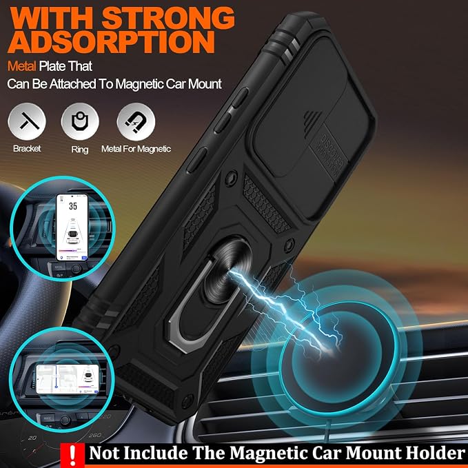 Gritup for Samsung Galaxy S22 Case with Screen Protector*2, Galaxy S22 Case Build in 360° Rotating Ring Kickstand, Military Grade Protective Case for Galaxy S22 Phone, Black - Image 6