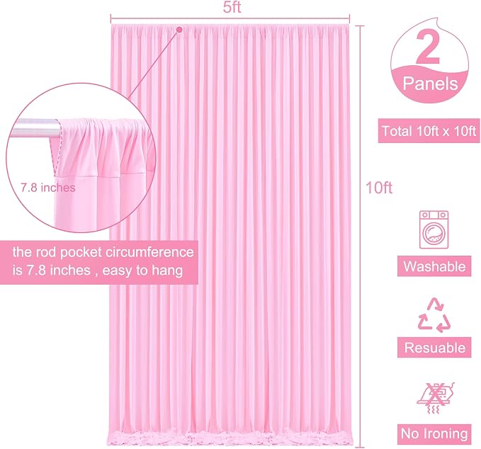 10x10 Pink Backdrop Curtain for Parties Baby Shower Wrinkle Free Pink Photo Curtains Backdrop Drapes Fabric Decoration for Wedding Birthday Party 5ft x 10ft,2 Panels - Image 5