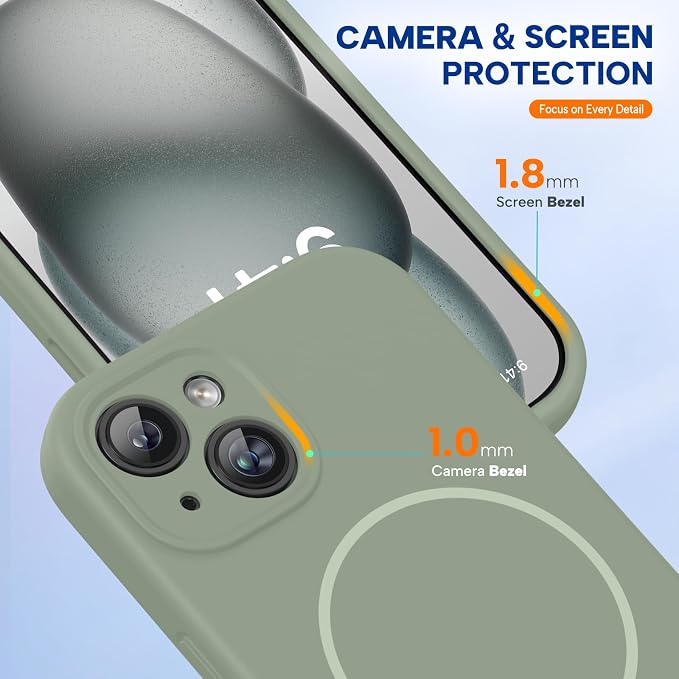 Miracase Silicone & Magnetic for iPhone 15 Plus Case, Patina Green | Compatible with MagSafe, Soft Microfiber Lining, Liquid Silicone Case Shockproof Drop Protection Phone Case for 15 Plus - Image 5