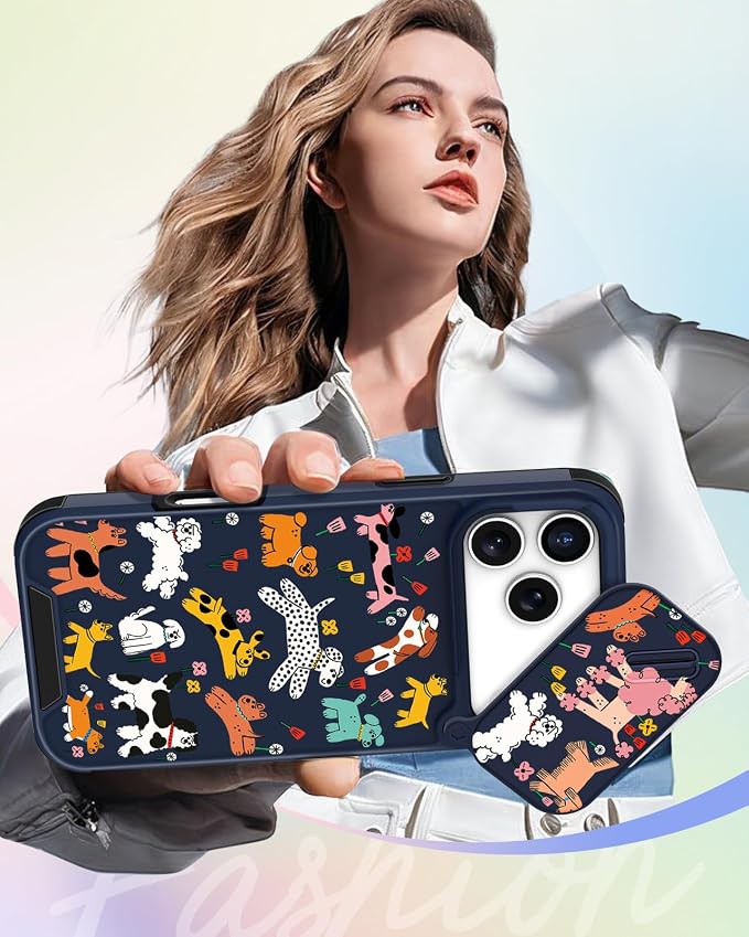 Buleens for iPhone 17 Pro Case 6.3 Inch - with Ring Stand & Camera Cover Aesthetic Cute Designed for Women Girls Girly Cartoon Kawaii Dogs Phone Case for iPhone 17 Pro Compatible with Magsafe - Image 6
