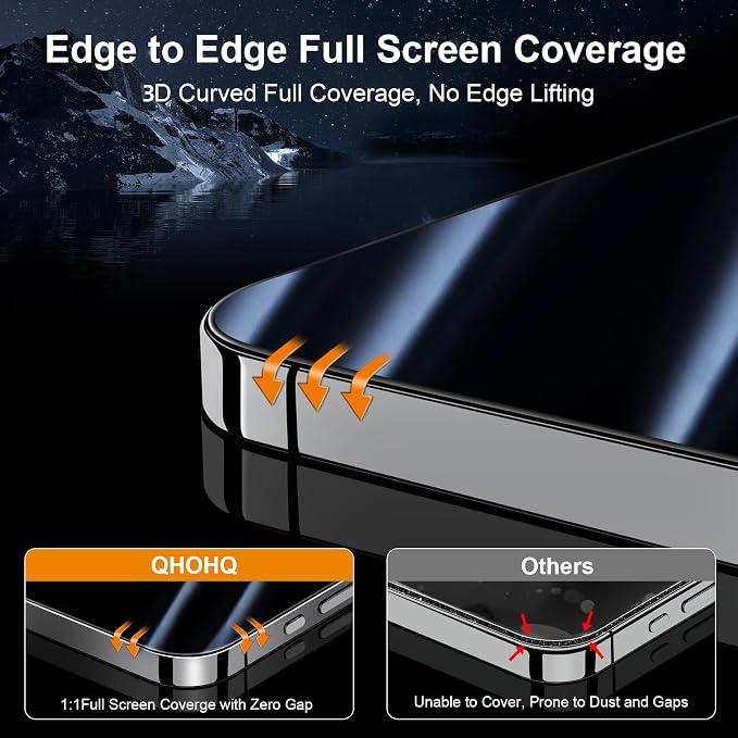 QHOHQ for iPhone 16 Plus Privacy Screen Protector + Camera Lens Protector | 3+3Pack Tempered Glass, Military Grade Shatterproof, Anti Spy Glass, Full Edge Coverage, Ultra Durable,With Installation Tool - Image 3