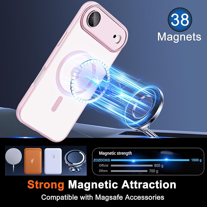 for iPhone Air Case with Privacy Screen Protector, Pink | Full Camera Protector, Magnetic, Compatible with MagSafe, Translucent Matte Phone Cover for iPhone 17 Air Case Women Girls - Image 4