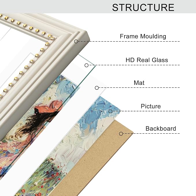 5x7 Picture Frame in Beige with Classic Gold Beaded Border, Solid Wood with Real Glass, Display 5x7 Photos Matted to 4x6, Vertical and Horizontal Desk Tabletop or Wall Hanging - Image 5