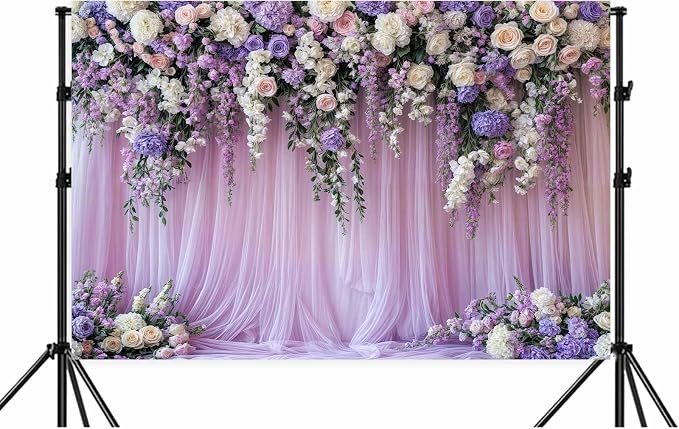 12x10ft Purple Lavender Floral Bridal Backdrop Wedding Flower Photography Backdrop for Girl Portrait Baby Shower Birthday Party Decor Banner Mother's Day Party Wall Backdrop Studio Photo Backgrounds - Image 6