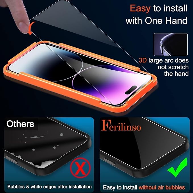 Ferilinso Screen Protector for 14 Plus iPhone 14 Pro Max, Tempered Glass | 3 Pack, 9H+ Military-Grade Shatterproof, HD Clear, Case Friendly, Easy Installation Bubble Free, with Camera Lens Protector - Image 7