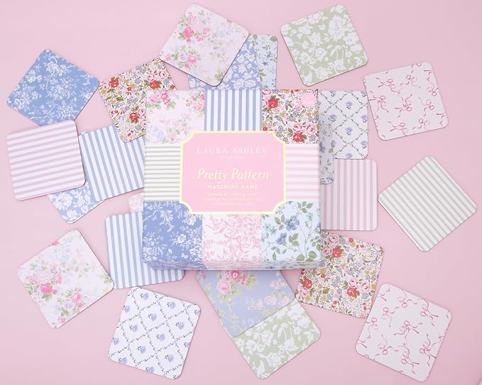 Laura Ashley Pretty Pattern Matching Game – 52 Floral Memory Cards in Decorative Gift Box – Classic Matching Game – Cognitive Brain Training & Family Fun | Pretty & Vintage Floral Designs, Decorative Storage Box with Ribbon Pull, Standard Card Size, Sm... - Image 2