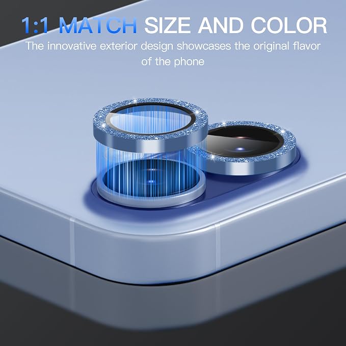 Suoman for iPhone 17 Camera Lens Protector, Blue | Bling Glitter, Independent Metal Crystal, Tempered Glass, Strong-Adhesion, Does not Affect Night Shots - Image 6