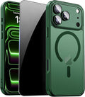 for iPhone 17 Pro Max Case with Privacy Screen Protector, Green | Full Camera Protection, Compatible with MagSafe, Magnetic Translucent Matte Shockproof Phone Cover for iPhone 17 ProMax by ZOZDOKG