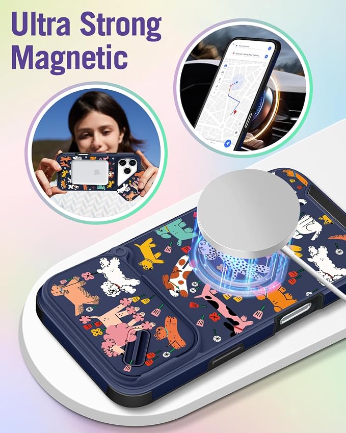 Buleens for iPhone 17 Pro Case 6.3 Inch - with Ring Stand & Camera Cover Aesthetic Cute Designed for Women Girls Girly Cartoon Kawaii Dogs Phone Case for iPhone 17 Pro Compatible with Magsafe - Image 4