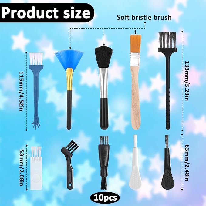 Keyboard Brush, 10 Pcs Mini Anti Static Brush Keyboard Cleaning Brushes Kit Nylon Dust Cleaning Brushes for Electronic Devices Computer Motherboard Fans Camera Small Space - Image 2