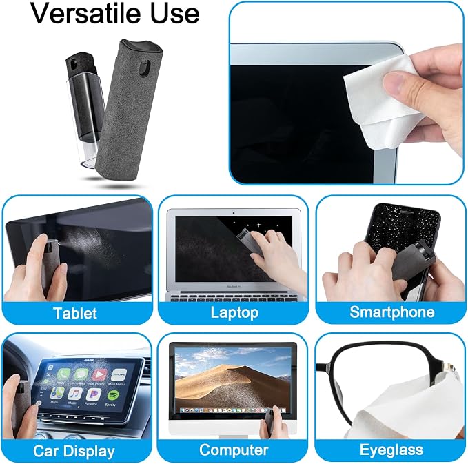2 Pack Screen Cleaner Spray and Wipe for Laptop Monitor and Car Screens, Phone Touchscreen Mist Cleaning Kit for Cellphone, Tablet, PC, Computer, LCD, Eyeglass, iPhone, iPad, Mac Pro - Black and Grey - Image 4
