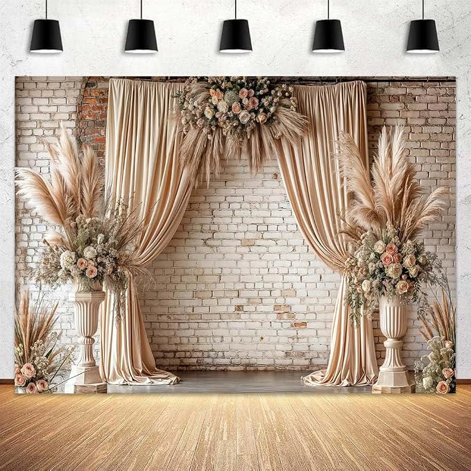 12X10ft Boho Floral Wedding Backdrop Vintage Flowers Brick Wall Background Photography Backdrops for Parties Wedding, Girls Birthday Princess Weeding Bridal Shower Floral Anniversary Ceremony Decor - Image 8
