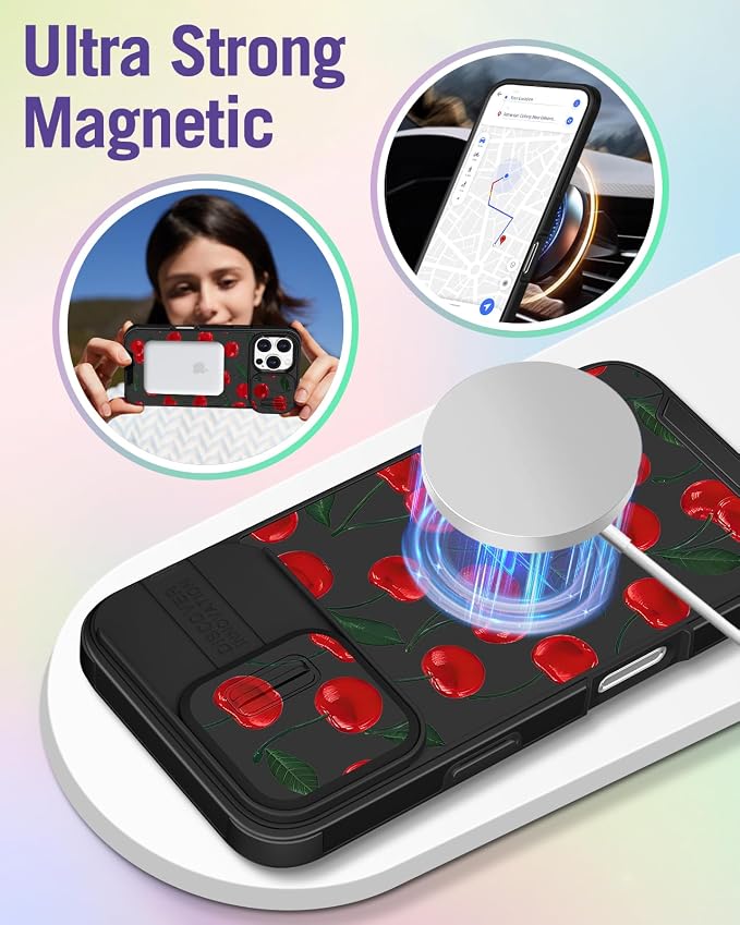 Buleens for iPhone 16 Pro Max Case 6.9 Inch - with Ring Stand & Camera Cover Aesthetic Cute Designed for Women Girls Girly Pretty Kawaii Cherry Phone Case for iPhone 16 Pro Max Compatible with Magsafe - Image 4