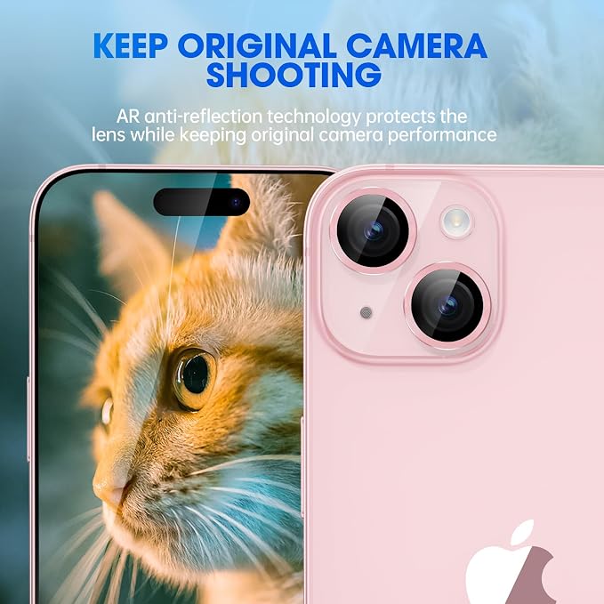 for iPhone 15/iPhone 15 Plus Camera Lens Protector Cover, Pink | Individual Metal, 9H Hardness, Scratch Resistant, Shockproof, Drop Protection, Case Friendly, Stylish Accessories - Image 4