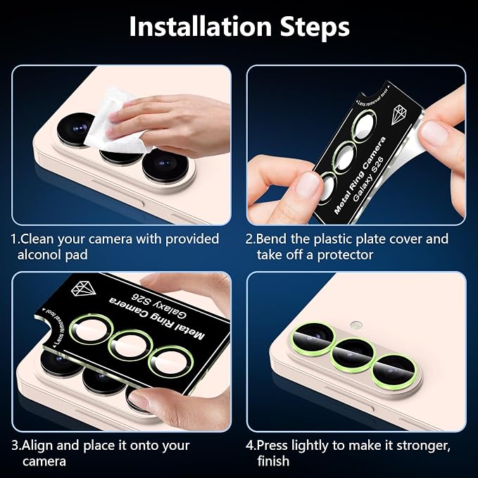 for Samsung Galaxy S26 Camera Lens Protector, Individual Metal Ring Tempered Glass Lens Cover, [Strong Adsorption] Scratch Resistant Ultra-Thin HD Clear Lens Cover, 1 Set-Yellow Shine - Image 6