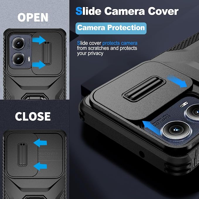 for Moto Edge 2024 Case,with Sliding Camera Lens Cover,HD Screen Protector,360° Rotating Ring Kickstand, Military-Grade Shockproof Protective Cover for Motorola Moto Edge 2024,Black - Image 3