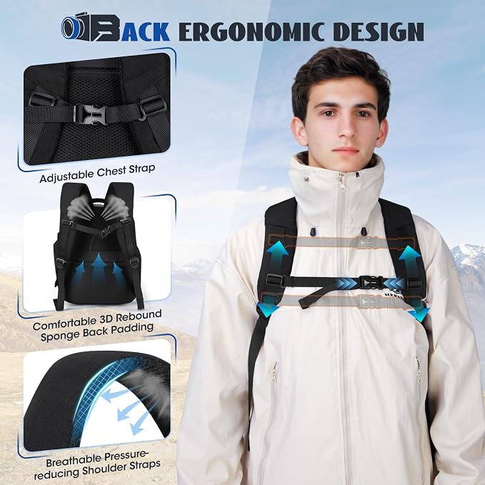 RAINSMORE Camera Backpack Camera Bag for Photographers DSLR SLR Mirrorless Camera Cases with Waterproof Rain Cover & Laptop Compartment Fits 14 Inch Laptop,Anti Theft Travel photography backpack,Black - Image 5