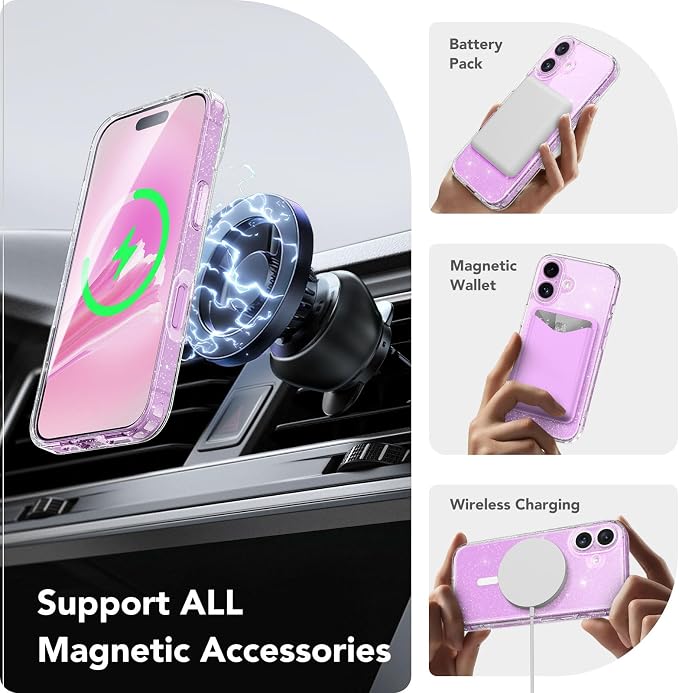 CAPRARO for iPhone 16 Case, Compatible with MagSafe Clear Glitter | Upgraded [Full Camera Protection] Protective Translucent Matte Women Girl Magnetic Phone Case Cover, Clear Glitter - Image 3