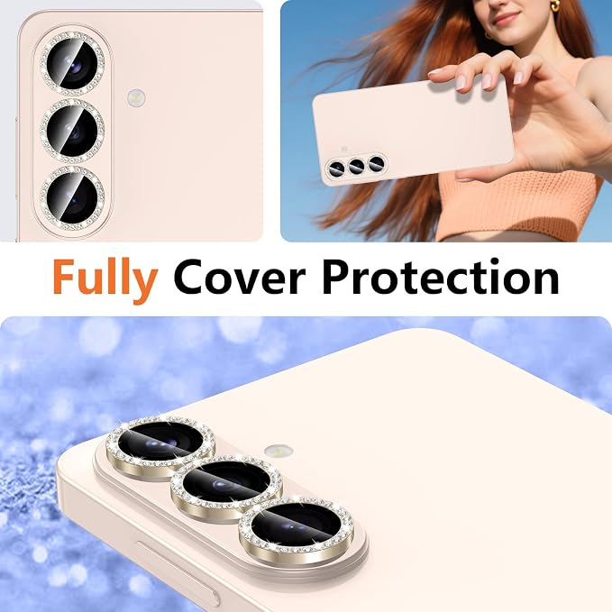 for Samsung Galaxy S26 Camera Lens Protector, Individual Metal Ring Tempered Glass Lens Cover, [Strong Adsorption] Scratch Resistant Ultra-Thin HD Clear Lens Cover, 1 Set-Titanium Gold Diamond - Image 8