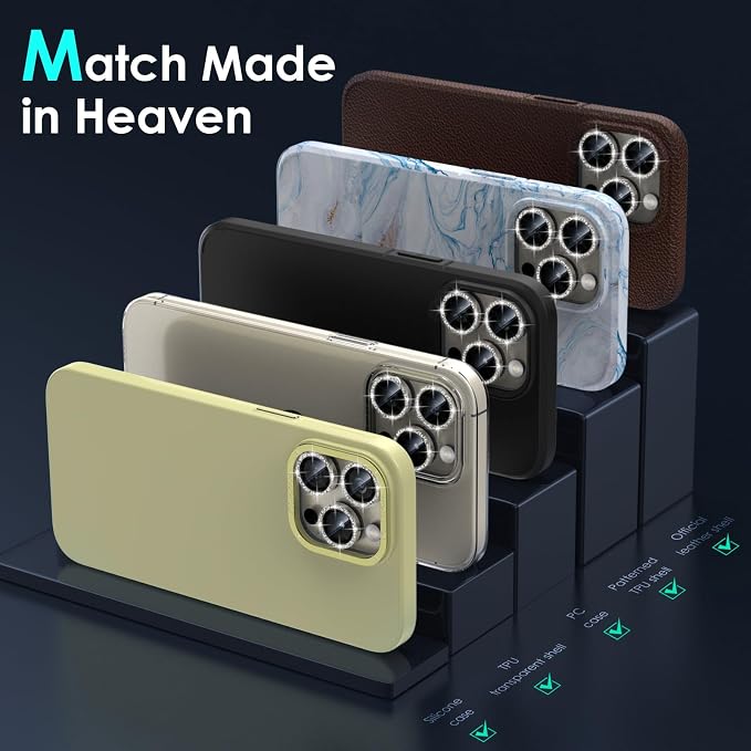 YWXTW Designed for iPhone 15 Pro/iPhone 15 Pro Max Camera Lens Protector Bling, [New Glitter Design] Individual Metal Tempered Glass Camera Cover Accessories Case Friendly (Natural Titanium Glitter) - Image 6