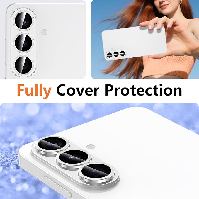 for Samsung Galaxy S26 Camera Lens Protector, Individual Metal Ring Tempered Glass Lens Cover, [Strong Adsorption] Scratch Resistant Ultra-Thin HD Clear Lens Cover, 1 Set-Silvery - Image 8