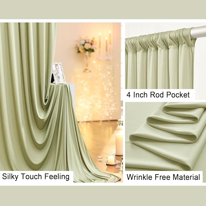10 ft x 8 ft Wrinkle Free Light Green Backdrop Curtain for Parties, Light Green Polyester Photo Backdrop Drapes for Baby Shower Wedding Engagement Birthday Party Backdrop Stand,5ft x 8ft 2 Panels - Image 3