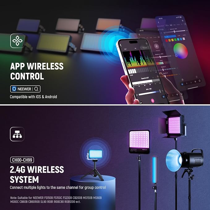 NEEWER 12W RGB Video Light, On Camera LED Panel Key Lighting for Streaming Selfie, 2500K-10000K CRI97+ App/2.4G Control 4300mAh Battery Desk Tripod Stand for Vlogging Video Recording Podcast, SL90 - Image 5