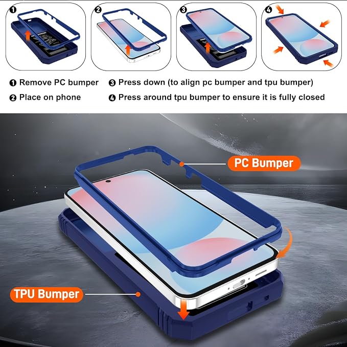 Gritup for Samsung S24 FE Case: Galaxy S24 FE Case with Screen Protector*2 | Magnetic Stand & Slide Camera Cover | Shock Proof Military-Grade para S 24 FE Cover -Blue - Image 4