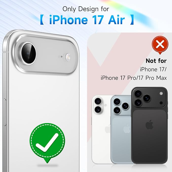 YWXTW Camera Lens Protector for iPhone Air, Individual Anti Scratch Metal Ring Tempered Glass Camera Screen Protector for iPhone Air Accessories, Case Friendly (Silvery) - Image 2