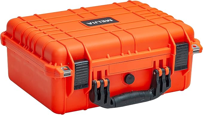 MEIJIA All Weather IP67 Waterproof Hard Camera Case,Hard Protective Case,Hard Case with Customizable Foam,Fit Use of Drones,Camera,Equipments,Pistols(Orange,15.98x12.99x6.85inches) by MEIJIA