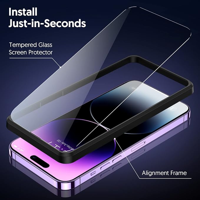 Fotbor for [3+3 Pack] iPhone 14 Pro Max Screen Protector with Camera Lens Protector, 9H Shatterproof Tempered Glass Film with Easy Installation Frame, HD Clear Sensitive Full Coverage 6.7 Inch - Image 4
