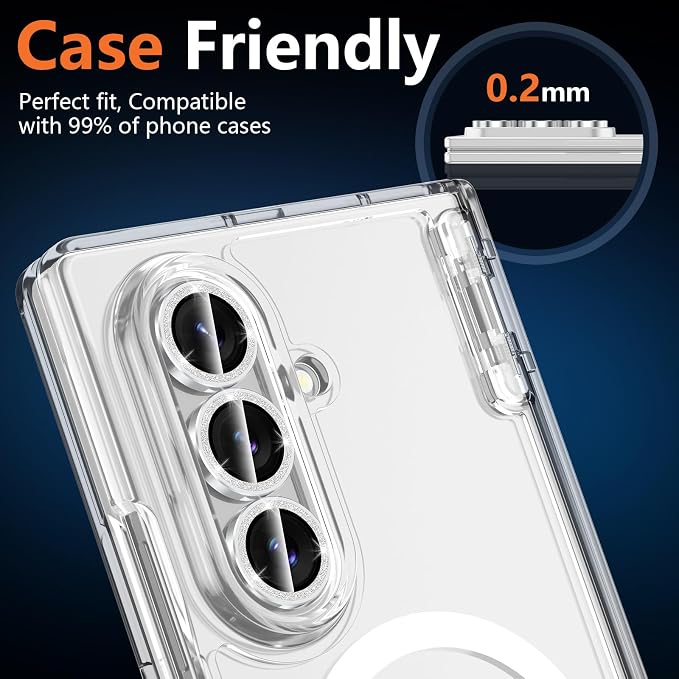 for Samsung Galaxy Z Fold 8 Ultra Camera Lens Protector, Individual Metal Ring Tempered Glass Lens Cover, [Strong Adsorption] Scratch Resistant Ultra-Thin HD Clear Lens Cover, 1 Set-Silvery Sparkly - Image 6