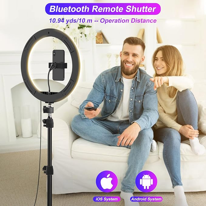 STALLY 12.3" Ring Light with Stand, 75" Tripod and Desk Tripod, 2 Holders | Ring Light Tripod with 3 CCT Mode, 96 Color Modes, Wireless Remote, Great Selfie Light for Live Stream/Makeup/YouTube/TikTok - Image 4