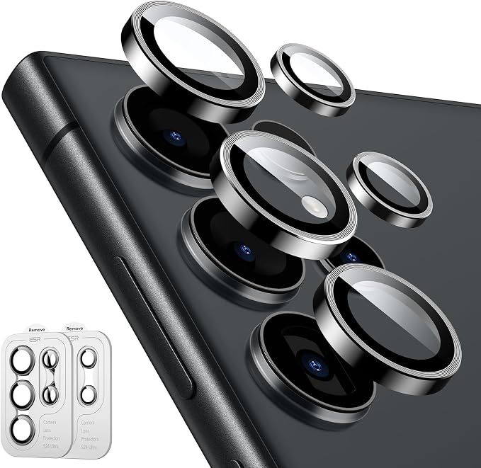ESR for Samsung Galaxy S24 Ultra Camera Lens Protector, 1 Pack, Black | Individual Camera Cover, 9H Tempered Glass, Original Camera Clarity, Scratch-Resistant, Case Friendly by Unknown