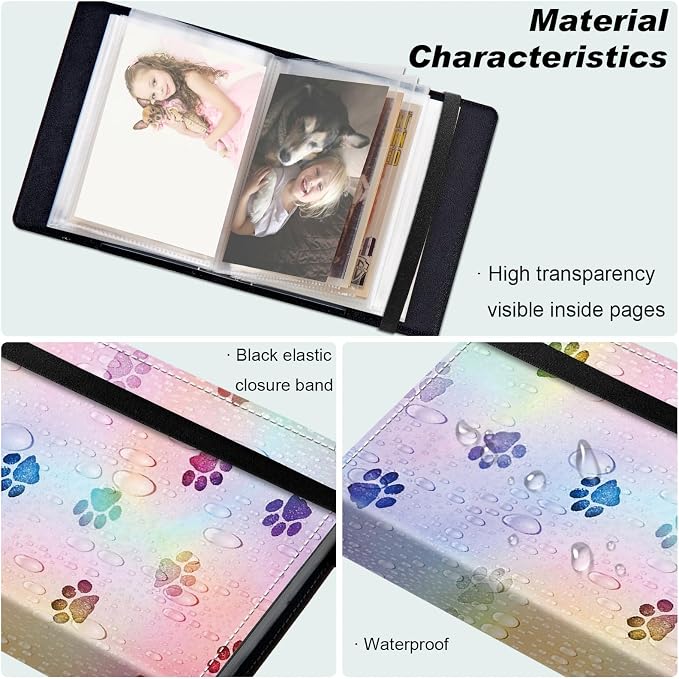 Small Photo Album 5x7, 60 Pockets Holds 120 Photos, Slip-in Pocket Photo Album with Black Elastic Band for Family Wedding Baby Travel Pictures, Colorful Footprint - Image 5