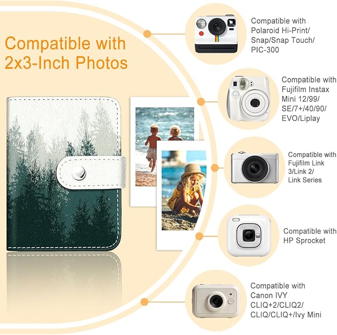 Mist Forest Small Photos Album for 2x3 Inch Films, 56 Pockets | Mini Cute Picture Book, Wallet Size, for Polaroid Fujifilm Instax Mini Instant Camera Printer, Kpop Photocard Binders Holders - Image 3