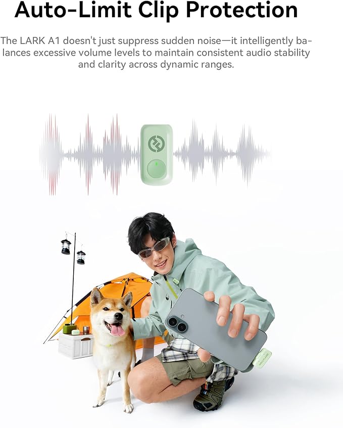 Hollyland Lark A1 Wireless Mini Microphone for iPhone & Android, 48kHz/24-bit, 3-Level Intelligent Noise Cancel, Microphone for YouTube, Podcast, Vlogging (Green, 2TX + 2RX + Charging Case) - Image 6