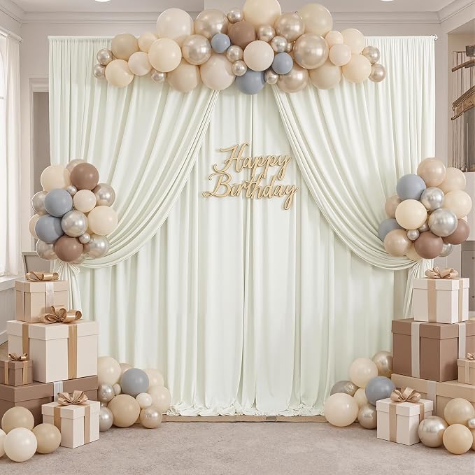 10ft x 8ft Ivory Backdrop Curtain for Parties, Polyester Photo Backdrop Drapes for Wedding Birthday Baby Shower Party Photography Background Home Decor by ENJOYYOURPARTY
