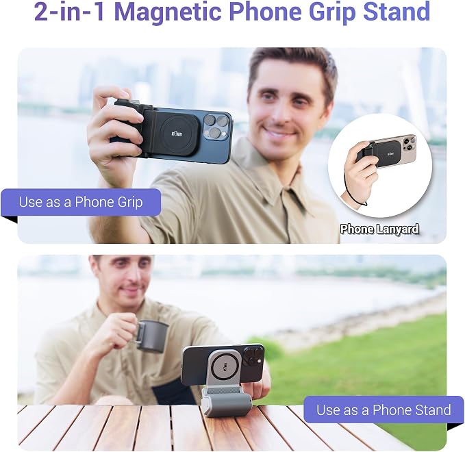 KIWIFOTOS Magsafe Phone Grip with Remote for MagSafe iPhone 17 16 Pro Max | Magnetic snap-on grip, BT remote. 1/4" thread for tripod(NOT Included). for iPhone 17 Pro MagSafe travel Vlog Video Shooting - Image 6