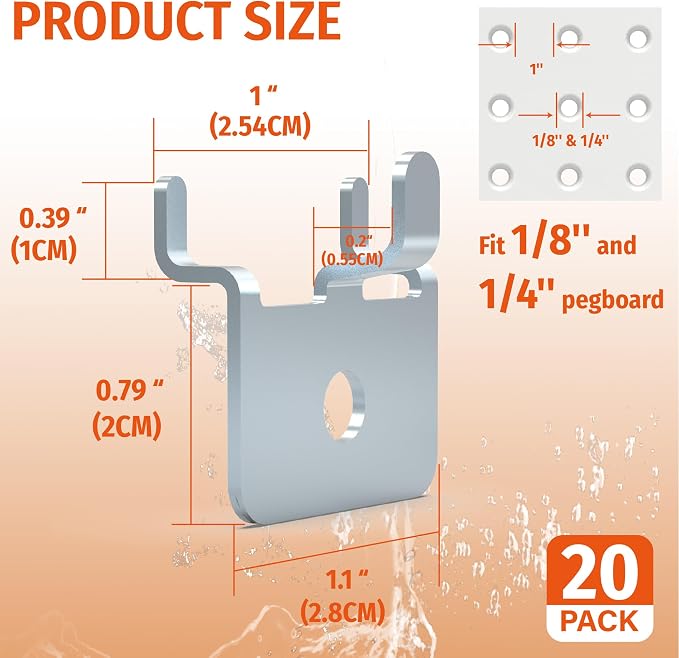 HUHOLE 20PC Pegboard Picture Hangers for 1/8 & 1/4 Inch Pegboards | U Shape Display Hooks with 10 lb Capacity for Pictures, Jewelry, Keys, Lanyards, Arts, Crafts and Retail - Image 2