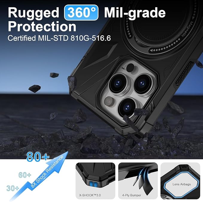 iPhone 16 Pro Max Case, Magnetic Case with 360° Ring Holder,iPhone 16 Pro Max Rotatable MagSafe Ring for iPhone 16 Pro Max Cover Grip Stand Kickstand Military-Grade Case for iPhone 16 Pro Max,6.9 inch - Image 5