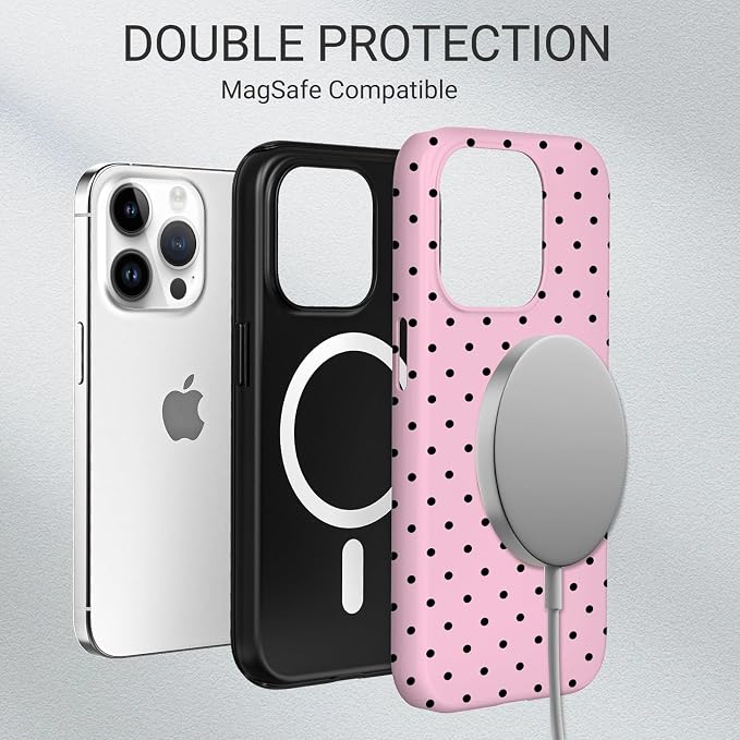 TPU Phone Case for iPhone 15 Pro, MagSafe Wireless Charging Compatible, Shockproof Slim Fit Protective Cover with Anti-Yellowing & Raised Camera Protection (Polka dot 4, iPhone 15 Pro) - Image 6