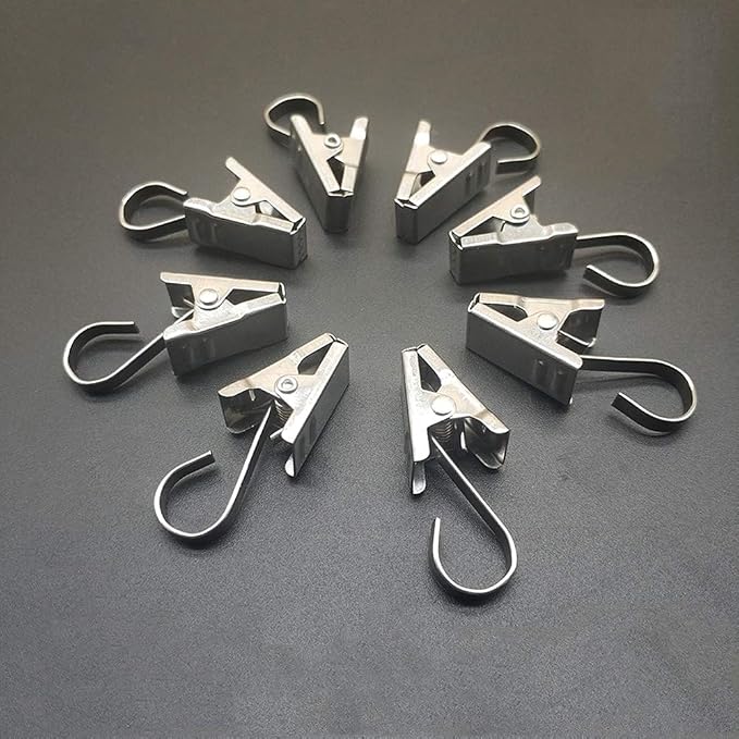 Coideal Curtain Clips Hooks Stainless Steel, 100 Pack Silver Small Heavy Duty Hanging Clips for Drapes, Shower Curtains, RV Camper Awning, String Lights, Christmas Decorations, Indoor Outdoor Decor by Coideal